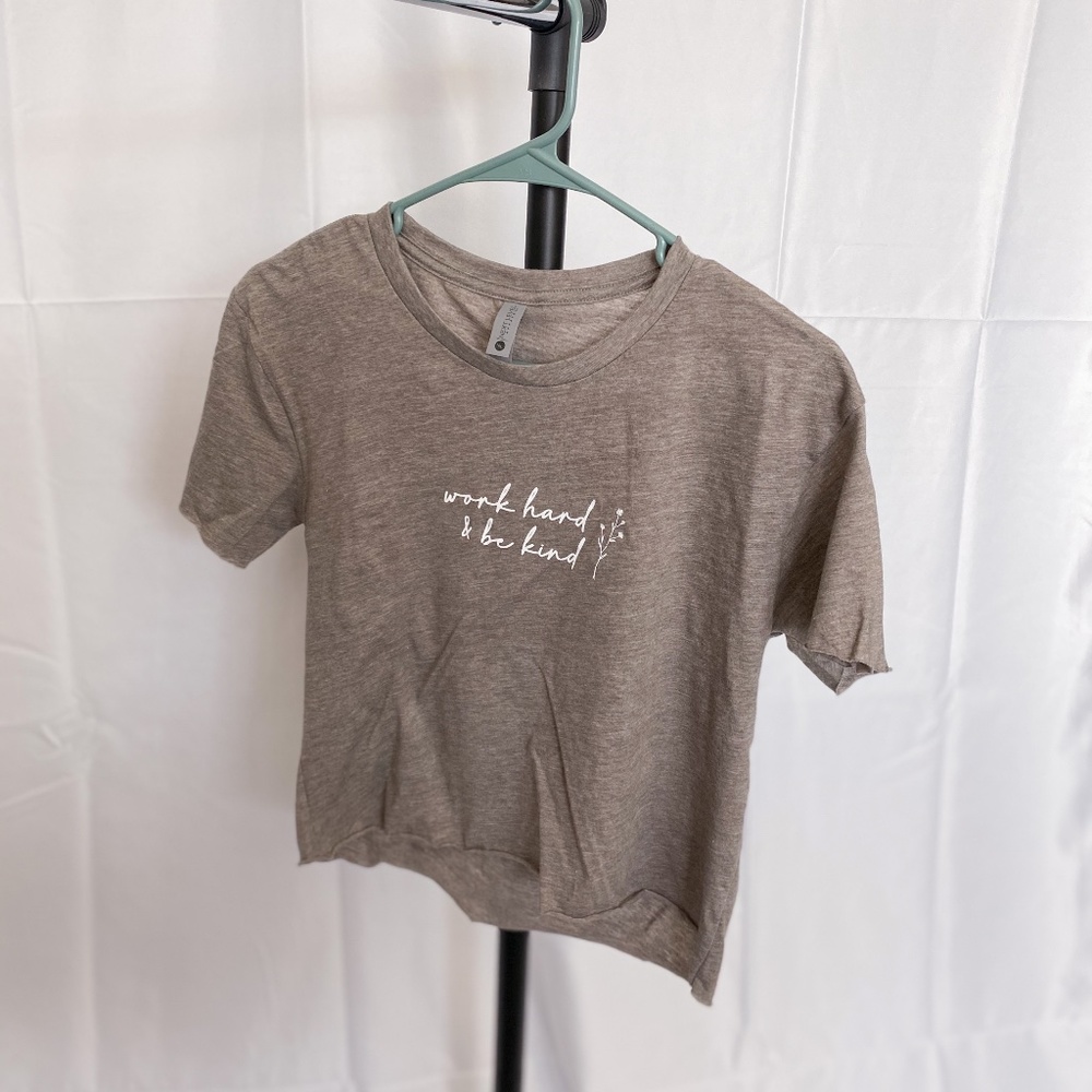 work hard & be kind l raw hem tee
